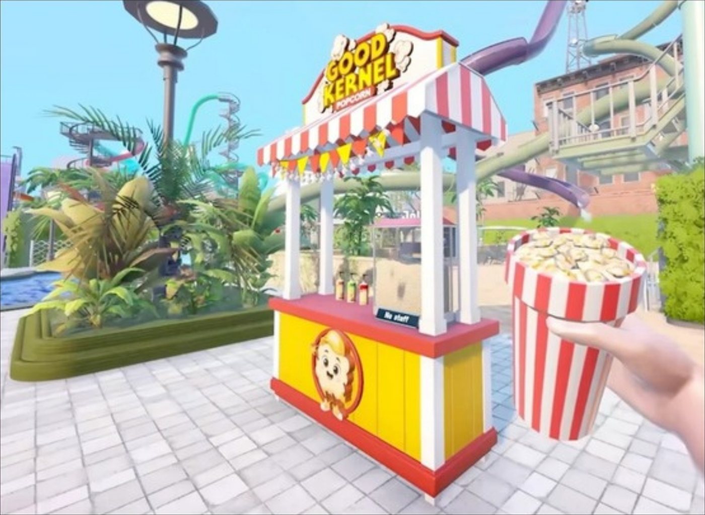 The Good Kernel popcorn stand in Waterpark Simulator