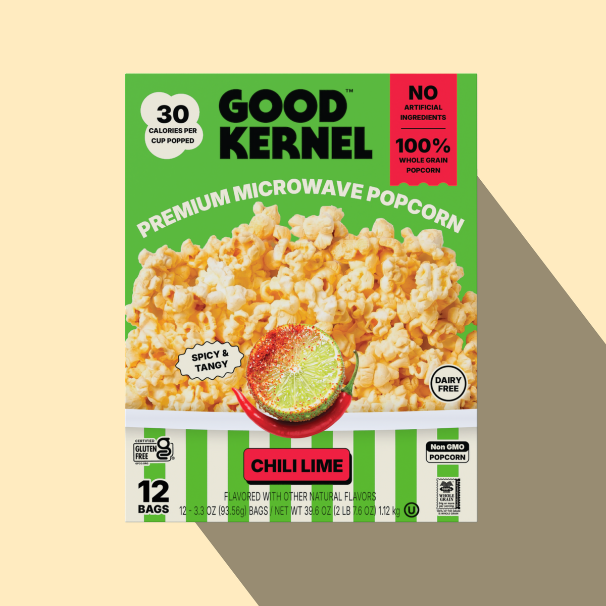 Good Kernel Chili Lime microwave popcorn, 12-bag box