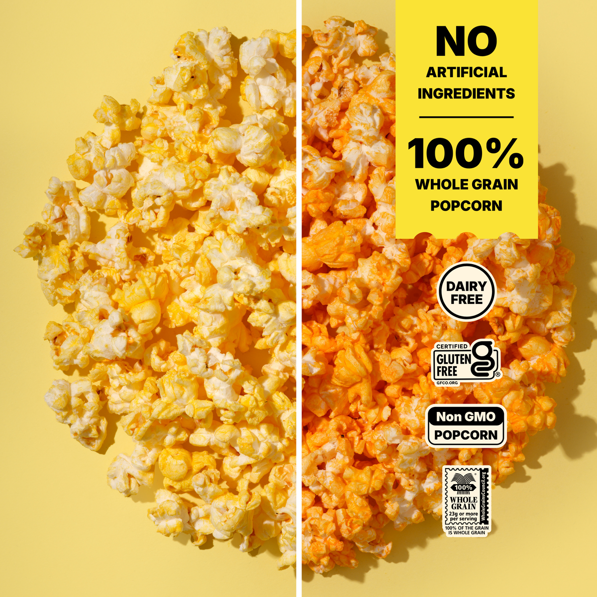 Movie Theater Butter and Chili Lime popcorn side by side