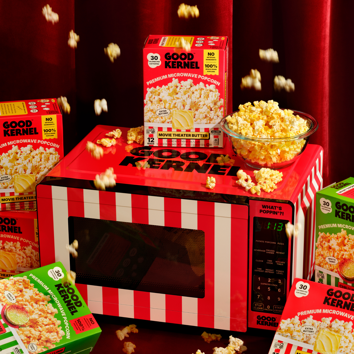 Boxes of Good Kernel microwave popcorn